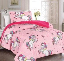 Unicorns Pink Teens Kids Girls Blanket With Sherpa 3 Pcs Softy &amp; Warm Twin Size - £41.92 GBP