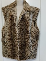 Vintage Komitor Faux Fur Coat Vest L USA open front Reversible Animal Print - £20.78 GBP