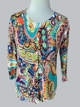 JOSEPH A. LADIES COLORFUL CREW BUTTON UP BEADED CARDIGAN SWEATER EUC SMALL - $33.69