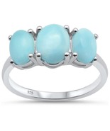 Sterling Silver Natural Larimar Oval Three Stone Ring - €35,17 EUR