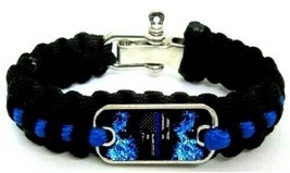 Police Lives Matter Thin Blue Line Punisher Flag Flames Paracord Steel B... - £7.16 GBP