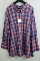 Harbor Bay Men&#39;s Button Down Shirt Red White Blue Plaid Long Sleeve Size 5XL New - £27.18 GBP