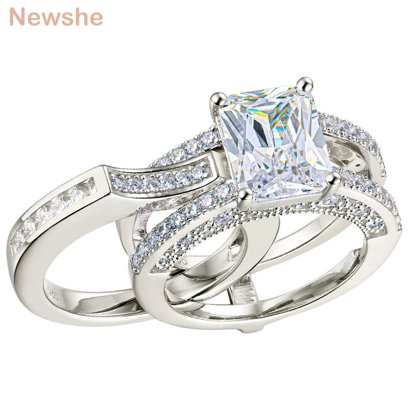 3.5Ct Grand Radiant Wedding Ring Set For Women Bride Solid 925 Sterling Silver E - £60.88 GBP