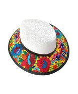 Floral Embroidered Straw Sun Hat Multicolored Flower White Sombrero Womens Fashi - £41.51 GBP