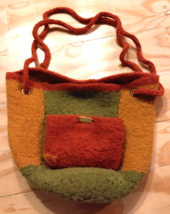 Handmade Wool Bucket Handbag Double Straps Outside Pocket Orange Yellow ... - £27.19 GBP