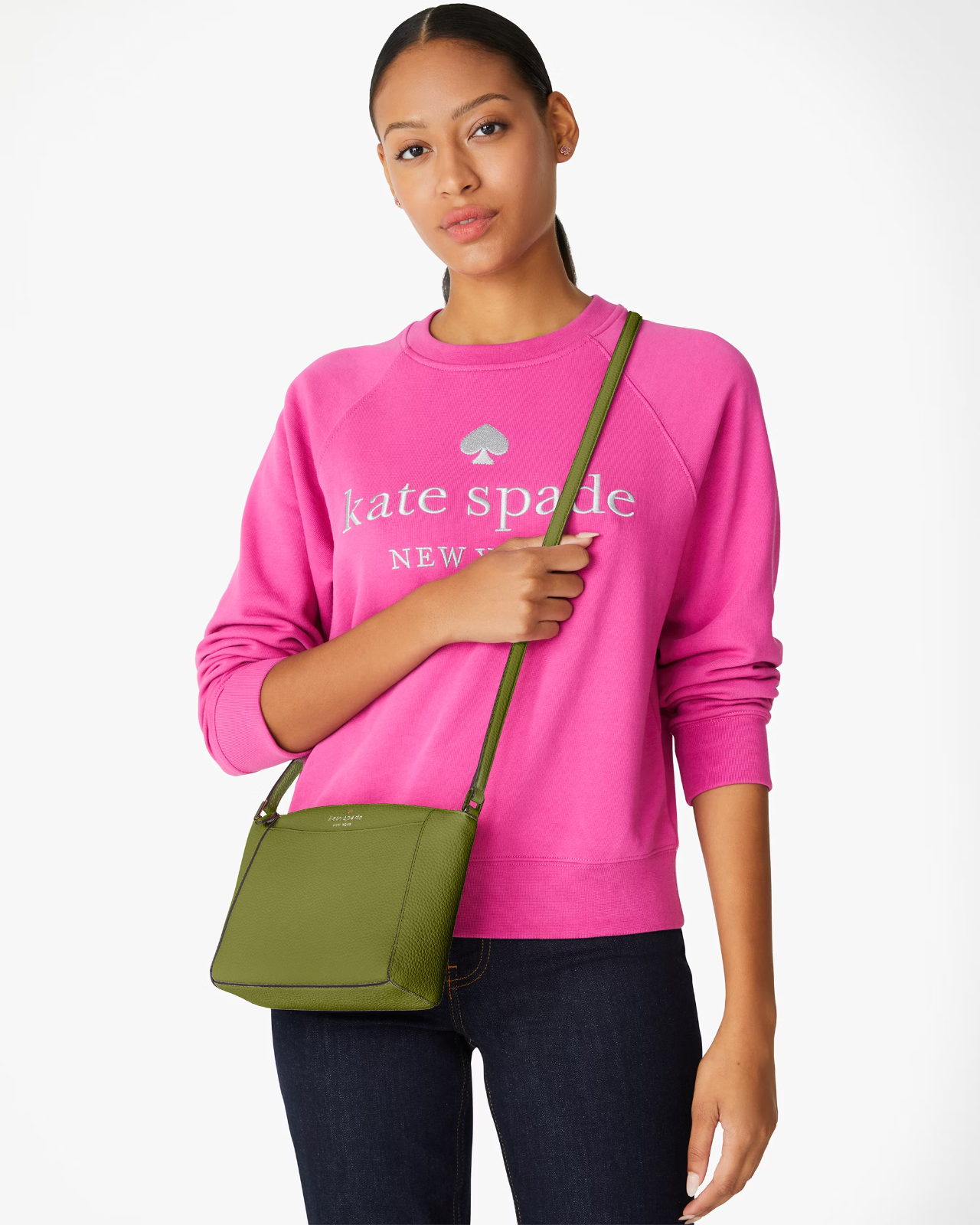 NWB Kate Spade Monica Crossbody Military Green Leather Purse WKR00258 Gift Bag