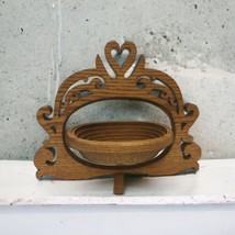Ornate Hand Carved Wood Collapsible Bowl Fruit Basket with Handle -  Trivet - £21.96 GBP