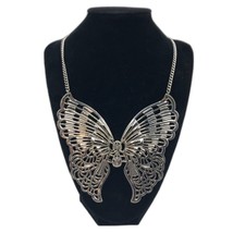 Butterfly Silvertone Large Women&#39;s Statement Necklace Center Rhinestones Jewelry - £19.88 GBP