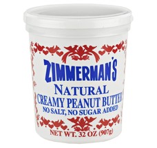 Zimmerman&#39;s Natural Creamy Peanut Butter 32 oz. Tub (Natural- No Salt Added, ... - £33.94 GBP