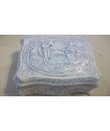 HAND MADE VINTAGE WHITE WITH BLUE ACCENTS CERAMIC TRINKET BOX, FROM 1976 - £47.07 GBP