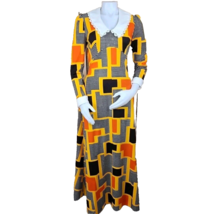 Vtg 70s Psychedelic Dress Womens 12 Geometric A-Line Atina of CA Orange ... - £232.29 GBP