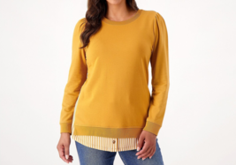 Denim &amp; Co. French Terry Long Sleeve Tunic with Printed Hem- Butterscotch, Large - £28.12 GBP