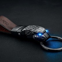 Creative LED Light  Head Model Keychain Real hide Key Holder Car Keyring Automob - £53.54 GBP
