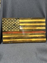 United States Wood Flag Thin Red Line 26x15” rustic decor honoring firefighters - £47.79 GBP
