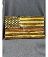 United States Wood Flag Thin Red Line 26x15” rustic decor honoring firef... - £47.79 GBP