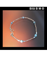 Vintage STERLING Silver BRACELET with Opalescent BLUE Beads - 7 inches - $20.00