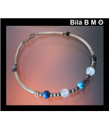 Vintage STERLING Silver BRACELET with Lapis, Turquoise, Onyx, and Amethyst Beads - $28.00