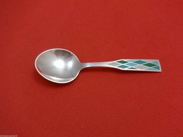 Harlequin Enameled by Georg Jensen Sterling Silver Ice Cream Spoon Aqua 4 3/4&quot; - £85.25 GBP