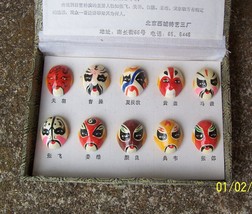 Chinese Facial Make-up 3/4&quot; Mini Miniature Opera Masks HAND PAINTED Box  Set 10 - £14.80 GBP