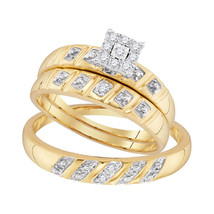 10k Yellow Gold His Hers Round Diamond Cluster Matching Bridal Wedding R... - $6,520.00 MXN