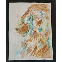 Lion Painting Teas Inks Untraditional Watercolor Painting 9x12 - £74.63 GBP