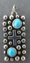 Sterling Akee Douglas Navajo Silver Drops Design Pendant Turquoise Accents 1.25&quot; - £154.08 GBP
