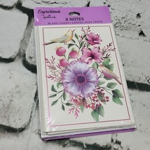 Vintage Hallmark Expressions Notecards Pack Of 6 Blank Wildflowers Hummi... - $9.89