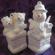 2 vintage avon winter frolic christmas ornament bears snowman unused sparkles - £12.95 GBP