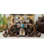 Turquoise Stone Holy Cross with Faux Wood Scroll Vines Salt Pepper Shake... - €22,33 EUR