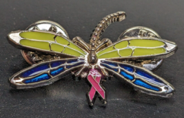 Dragonfly Pink Ribbon Breast Cancer Awareness Enamel Lapel Pin - £11.62 GBP