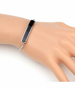 Silver Tone Bolo Bar Bracelet With Striking Jet Black Inlay - $38.26 CAD