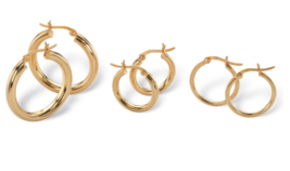 Polished 4 Pair Set Hoop Earrings 18K Yellow Gold Sterling Silver 1&quot; 1/2&quot; 3/4&quot; - £159.86 GBP