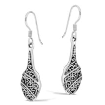 Balinese Filigree Teardrops Textured Boho Sterling Silver Dangle Earrings - £13.54 GBP
