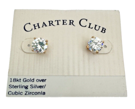 `18 KT Gold / Solid Sterling Silver Brilliant Cut 2 CT Cubic Zirconia Earrings - £9.08 GBP