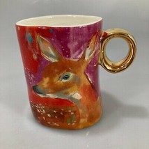 Lauren Carlson Walcott Deer Fawn Red Coffee Mug for Anthropologie 12 oz - £26.01 GBP