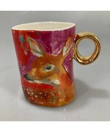 Lauren Carlson Walcott Deer Fawn Red Coffee Mug for Anthropologie 12 oz - £26.21 GBP