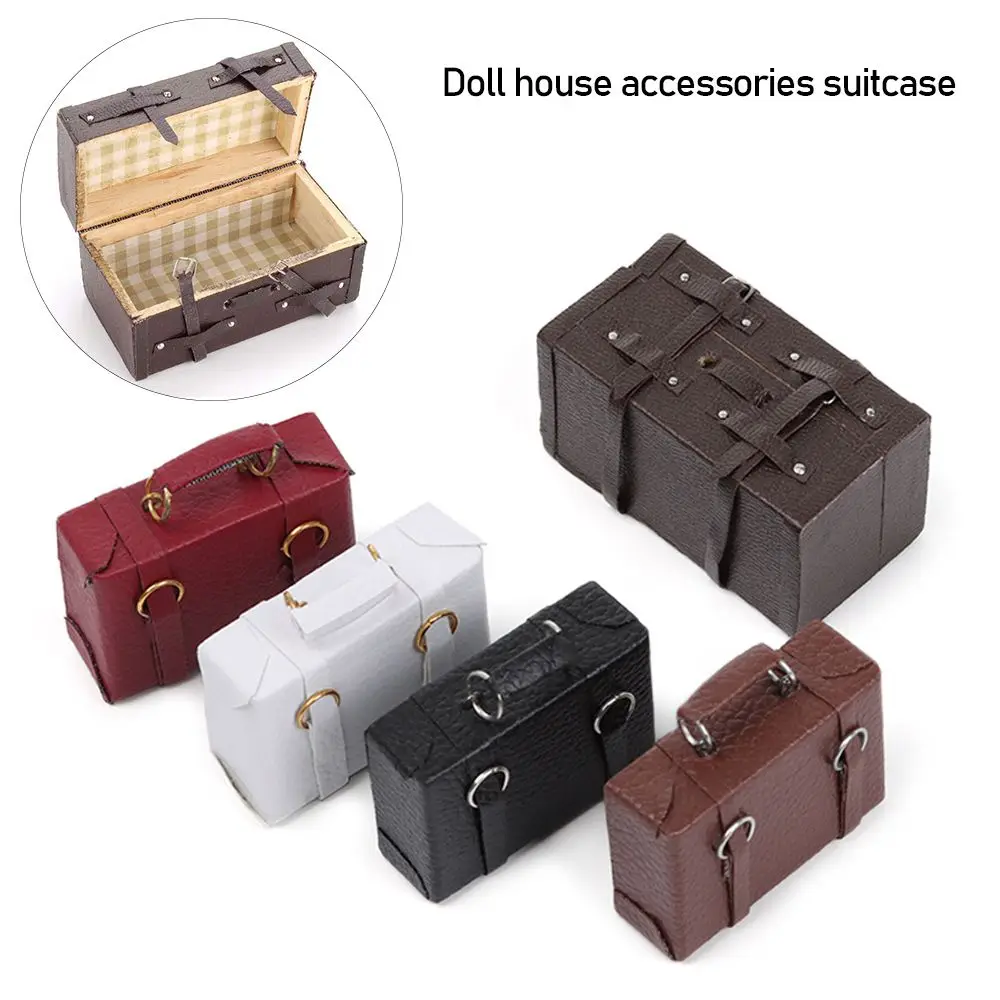 1:12 Scale Doll Leather Luggage Miniature Portable Trunk Suitcase Vintage Wood - £6.37 GBP+