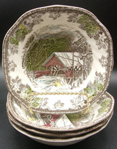 Johnson Brothers Friendly Village 4 Cereal Bowls Soup Covered Bridge Fine 6.25&quot; - £17.61 GBP