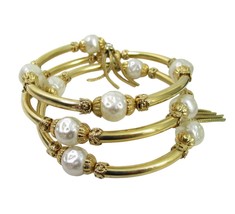 Vintage Gold Miriam Haskell Faux baroque Pearl Wrap Around Bracelet Memory Wire - $39.55