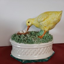 Art Porcelain trinket box Duck / Egg spaghetti Grass Large Italy signed 323 - £40.59 GBP