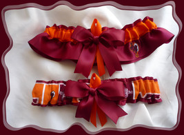 Virginia Tech Garnet Satin Fabric Ribbon Wedding Garter Set - £23.45 GBP