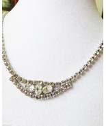 VTG Art Deco Silver Tone Rhinestones Necklace Bridal Clear Crystal - £30.50 GBP