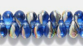 Czech Sapphire Vitrail Glass Drop Beads 4x6 mm, 100, Blue 4x6mm drops - £1.97 GBP