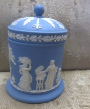 Vintage Wedgwood Blue Jasperware Cigarette Tobacco Lidded Jar 4 1/2&quot; - £26.06 GBP