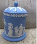 Vintage Wedgwood Blue Jasperware Cigarette Tobacco Lidded Jar 4 1/2&quot; - £25.50 GBP