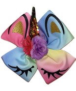 Rainbow Pink Purple Unicorn Bow 6 inches sequin horn glitter flower girl - $14.92 CAD