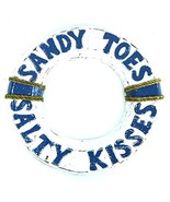 12&quot; Hand Carved Lifesaver Buoy Sandy Toes Salty Kisses Cute Sign White Wash - £19.30 GBP