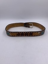 Vintage Leather Belt Hand Tooled &quot;JOHN&quot; Eagle Design Silver Metallic Tri... - $32.52