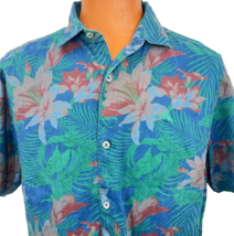 Tommy Bahama Hawiian Aloha L Shirt Hibiscus Palm Leaves Orchids Tropical Texture - £48.10 GBP