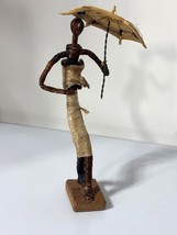 Handmade Woven Figurine With Umbrella Africa Folk Art Natural Materials - $242.96 MXN